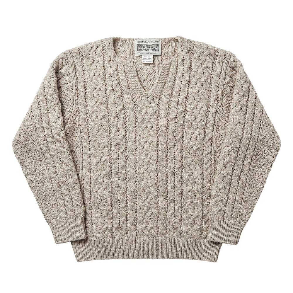 Aran Sweater Market Ireland  Women's  Wool Cable Knit V-Neck Pullover Oatmeal S